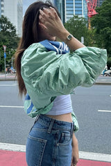 Ruched Sleeve Cropped Bomber Jacket