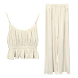 South Korea's Dongdaemun new design ruffle camisole + thin wide-leg pants fashion two-piece suit women