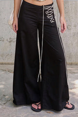 Low-rise Lace-up Wide Pants