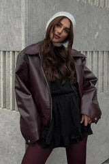 Burgandy Luxe Oversized Leather Jacket