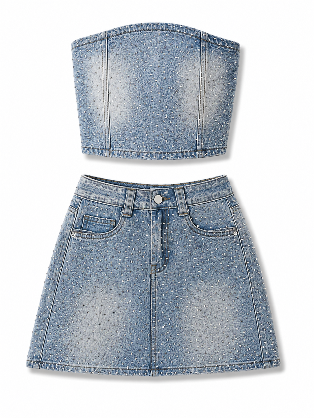 Glimmer Denim Top & Skirt Set