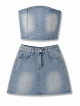 Glimmer Denim Top & Skirt Set