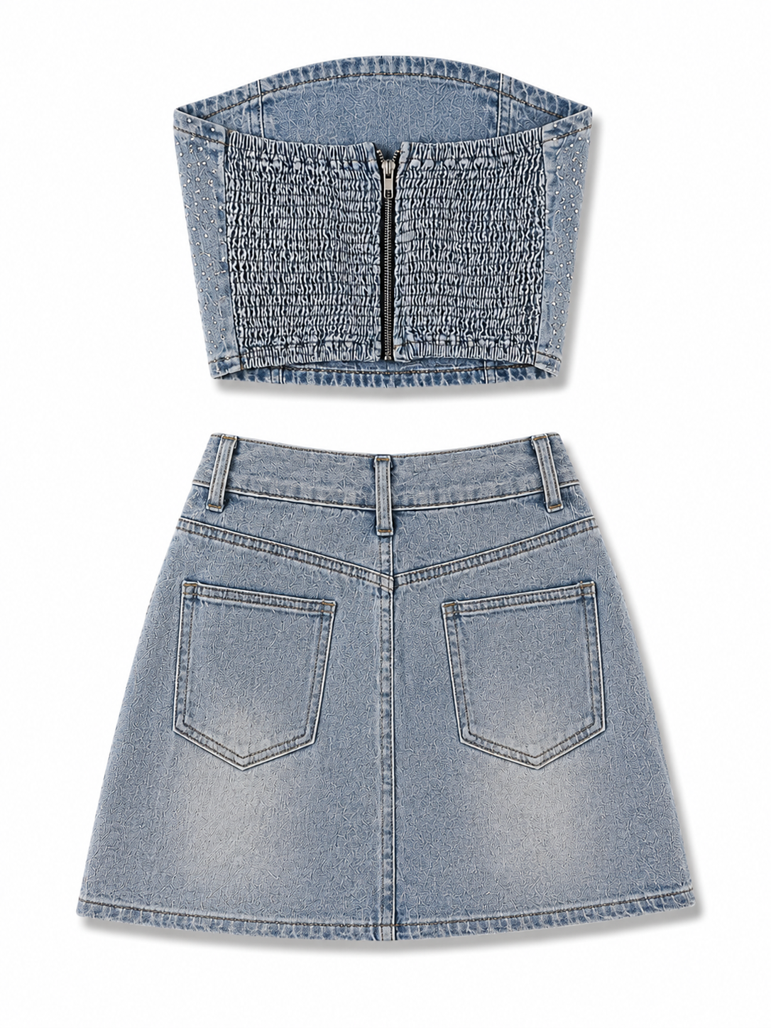 Glimmer Denim Top & Skirt Set