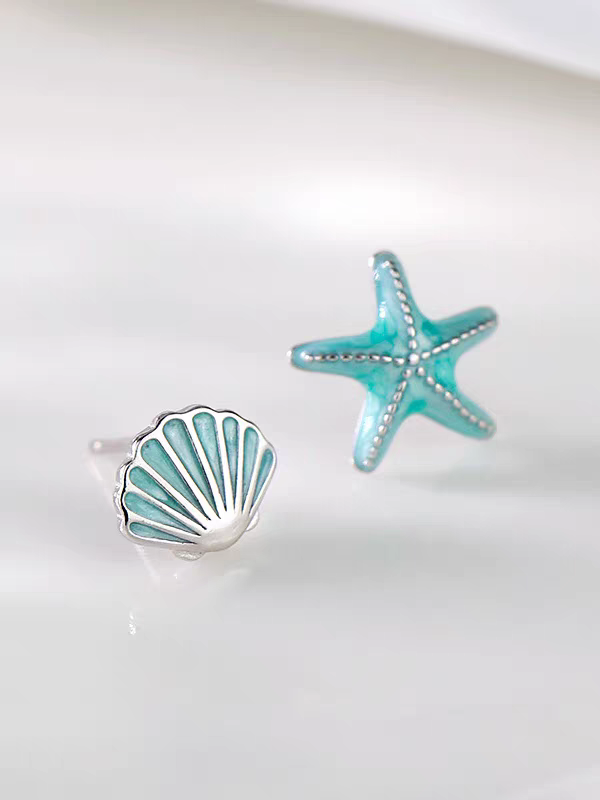 Starfish & Shell 925 Sterling Sliver Stud Earrings