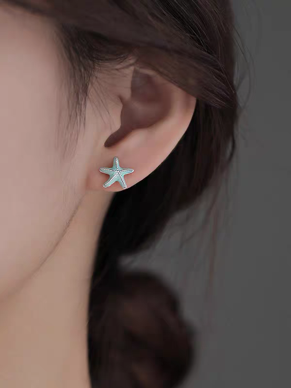 Starfish & Shell 925 Sterling Sliver Stud Earrings