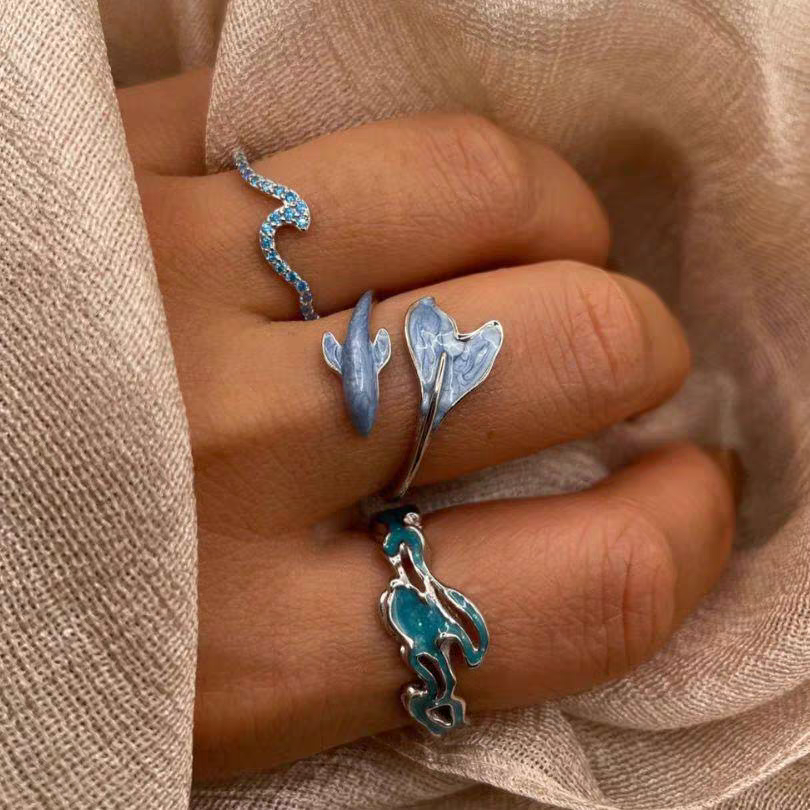 Blue Whale Ring Set