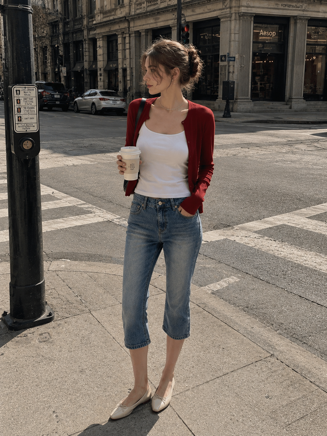 Washed Capri Denim Pants