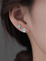 Starfish & Shell 925 Sterling Sliver Stud Earrings